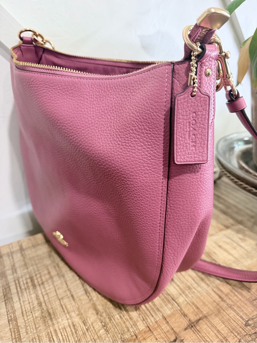 Coach Pink Pebble Leather Shoulder Bag with Gold Hardware - Picture 5 of 6